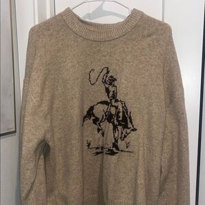 Abercrombie Western Horse Cowboy Sweater Tan Medium Men’s